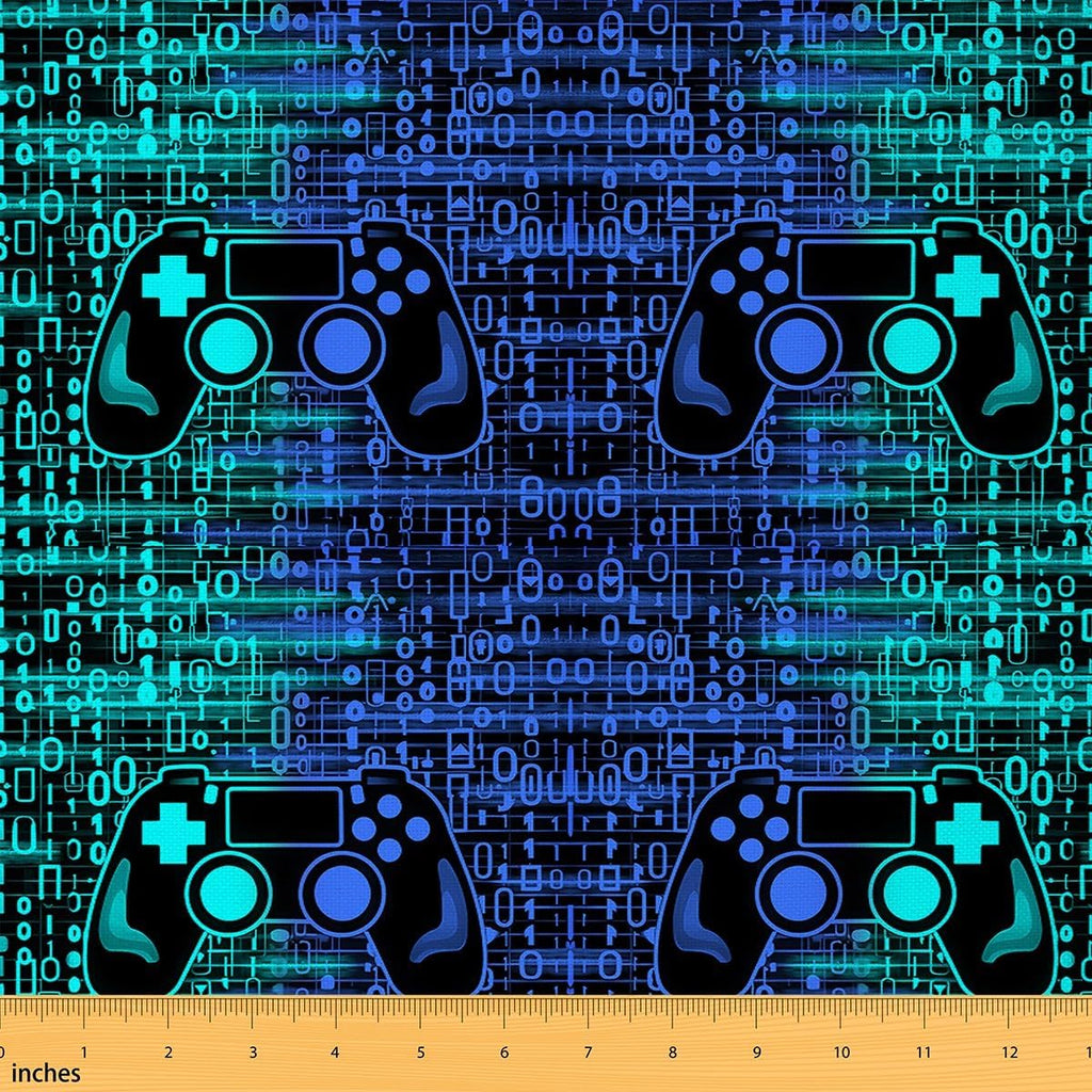 Feelyou Gamer Fabric By The Yard 10 Yards Kids Gaming Decorative Soft Flannel Fabric for Boys Gamegamepad Upholstery for Chairs Modern Game Console Controller Green Blue