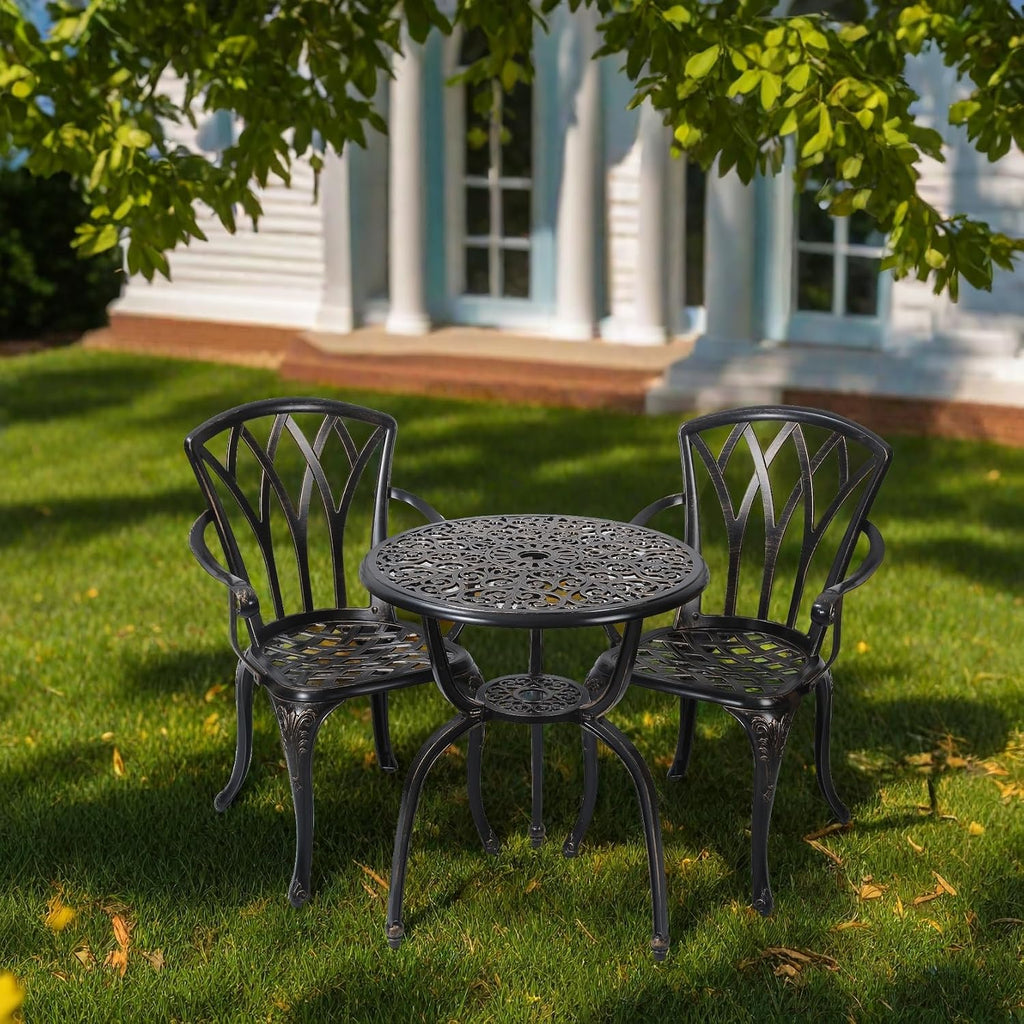 3-Piece Cast Aluminum Patio Bistro Set, Outdoor Rust-Resistant Furniture with 2 Chairs and Table (Bronze)