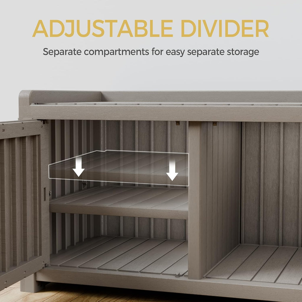 Shoe Bench - Waterproof Resin Storage Bench with Adjustable Shelves - Indoor & Outdoor Use, 3 Doors Entryway Bench with Hidden Storage Space - Storage Cabinet for Bedroom, Hallway, Grey