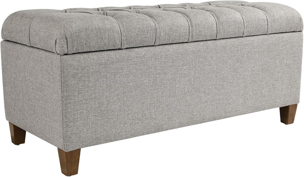 Homepop Home Decor Tufted Ainsley Button Storage Ottoman Bench with Hinged Lid Ottoman Bench with Storage for Living Room & Bedroom, Gray Fabric