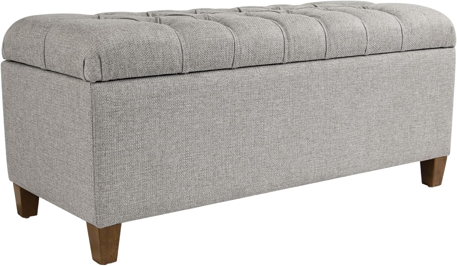Homepop Home Decor Tufted Ainsley Button Storage Ottoman Bench with Hinged Lid Ottoman Bench with Storage for Living Room & Bedroom, Gray Fabric