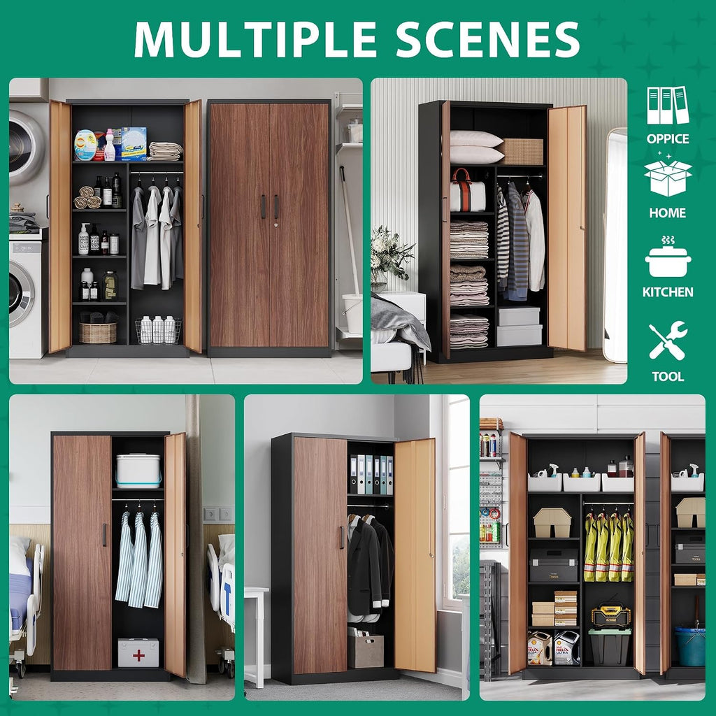 Letaya Metal Storage Cabinets,72'' Employee Lockers Steel Wardrobe with Lock Door for Office,Home,School,Gym,Fire Department,Hotel(Wood Grain Color)