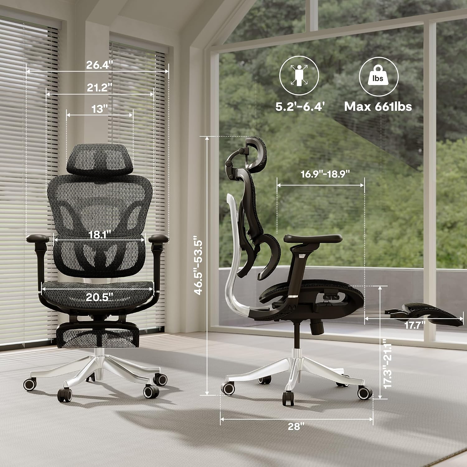 FLEXISPOT ErgoX Max Ergonomic Office Chair with footrest Black - Aluminum Alloy Frame & Base, 661 lb Capacity, 5D Armrests, 4D Adaptive Lumbar & 4D Headrest 1