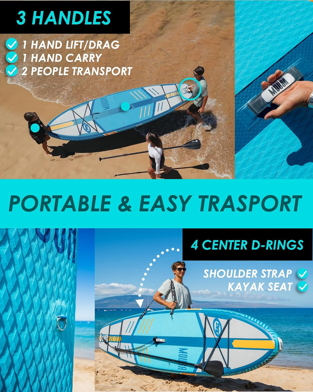 MOUSA 10'8/11'×35' Extra Wide Inflatable Stand Up Paddle Board, Stable Paddleboard SUP for 2 People/Family, Anti-Slip Full EVA Deck, 3 Handles, 100L Backpack, All-Round Sup Board, Big Fin
