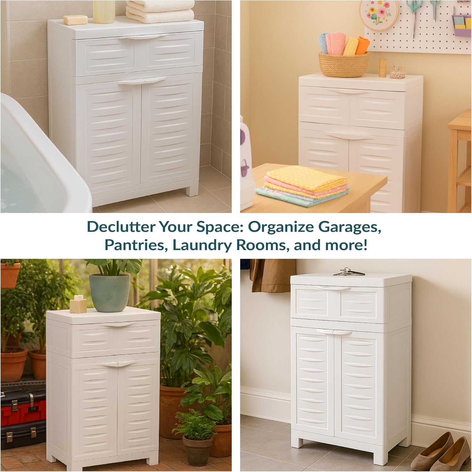 Sunnydaze 34.5' H Resin Garage Storage Cabinet - Garage Cabinet with Adjustable Shelf - Freestanding Utility Storage for Laundry Room, Office, Basement - Speckled White