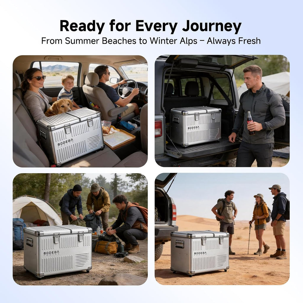 BODEGA 42 Quart (40L) Portable Car Refrigerator, 12V Dual Zone Car Fridge Freezer, Lightweight Aluminum Electric Cooler with Compressor, -4°F to 68°F, DC/AC for Truck, RV, Camping, Van, Home Use