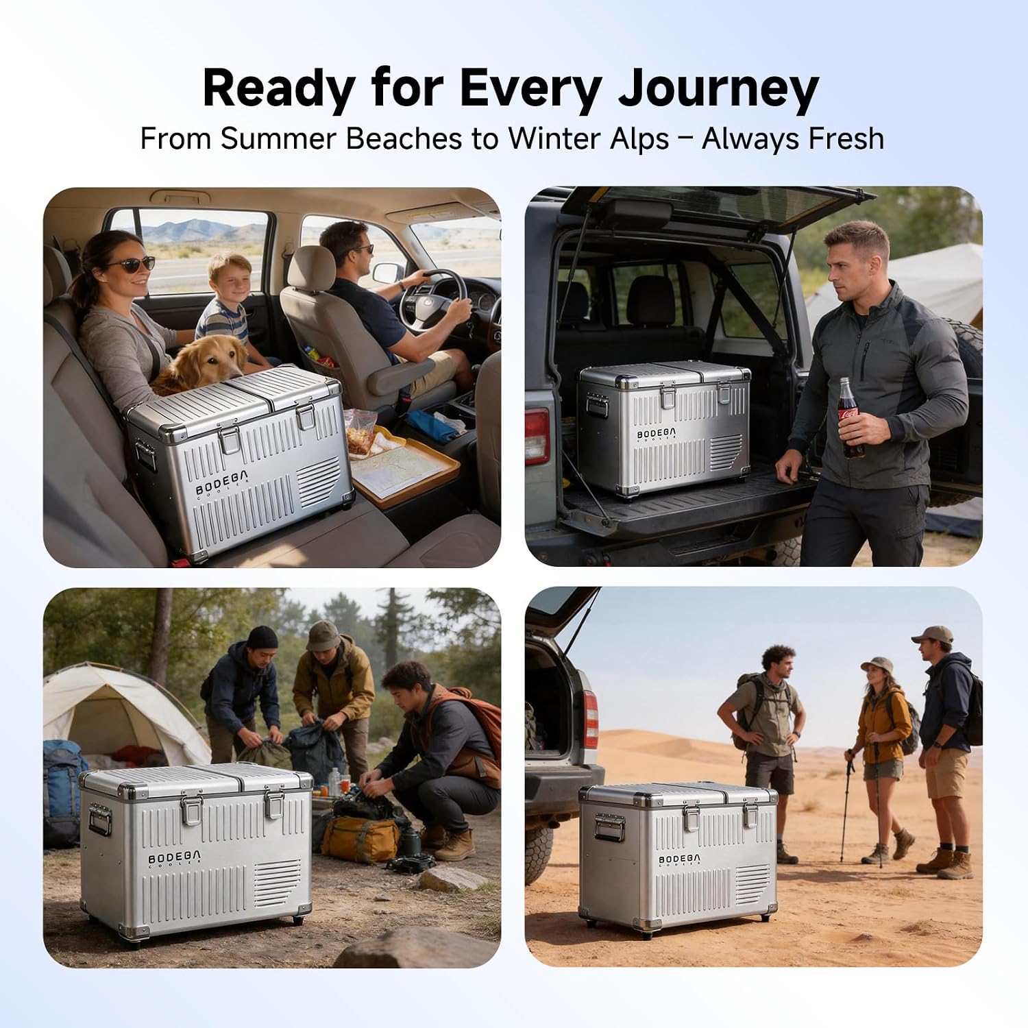BODEGA 42 Quart (40L) Portable Car Refrigerator, 12V Dual Zone Car Fridge Freezer, Lightweight Aluminum Electric Cooler with Compressor, -4°F to 68°F, DC/AC for Truck, RV, Camping, Van, Home Use