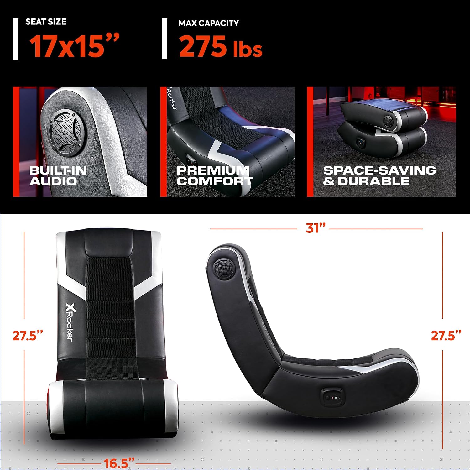 X Rocker Eclipse Video Gaming Floor Chair, Headrest Mounted Speakers, 2.0 Bluetooth, Wireless, 5110301, 31' x 27.5' x 16.5' & Nintendo Neon Purple/Neon Orange Joy-Con (L-R) - Switch