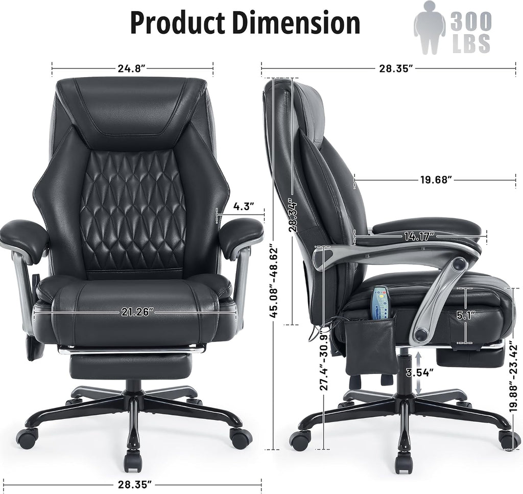 Massage Office Chair with Heat & Footrest, Ergonomic Reclining Executive Desk Chairs with 6-Point Vibration, PU Leather Computer Chair for Home Office or Gaming