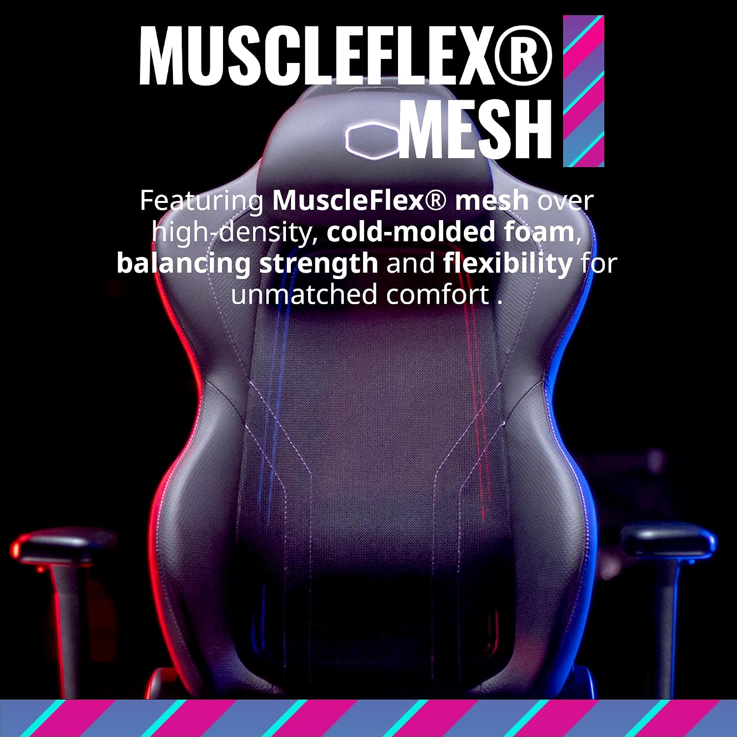Cooler Master Hybrid 1 Ergonomic Gaming Chair MuscleFlex® Mesh, Cold-Molded Foam, Steel Frame | Aluminum Base. 180 Reclining, Adjustable Lumbar Support | Gas Lift, 360° Swivel for PC Game | Office