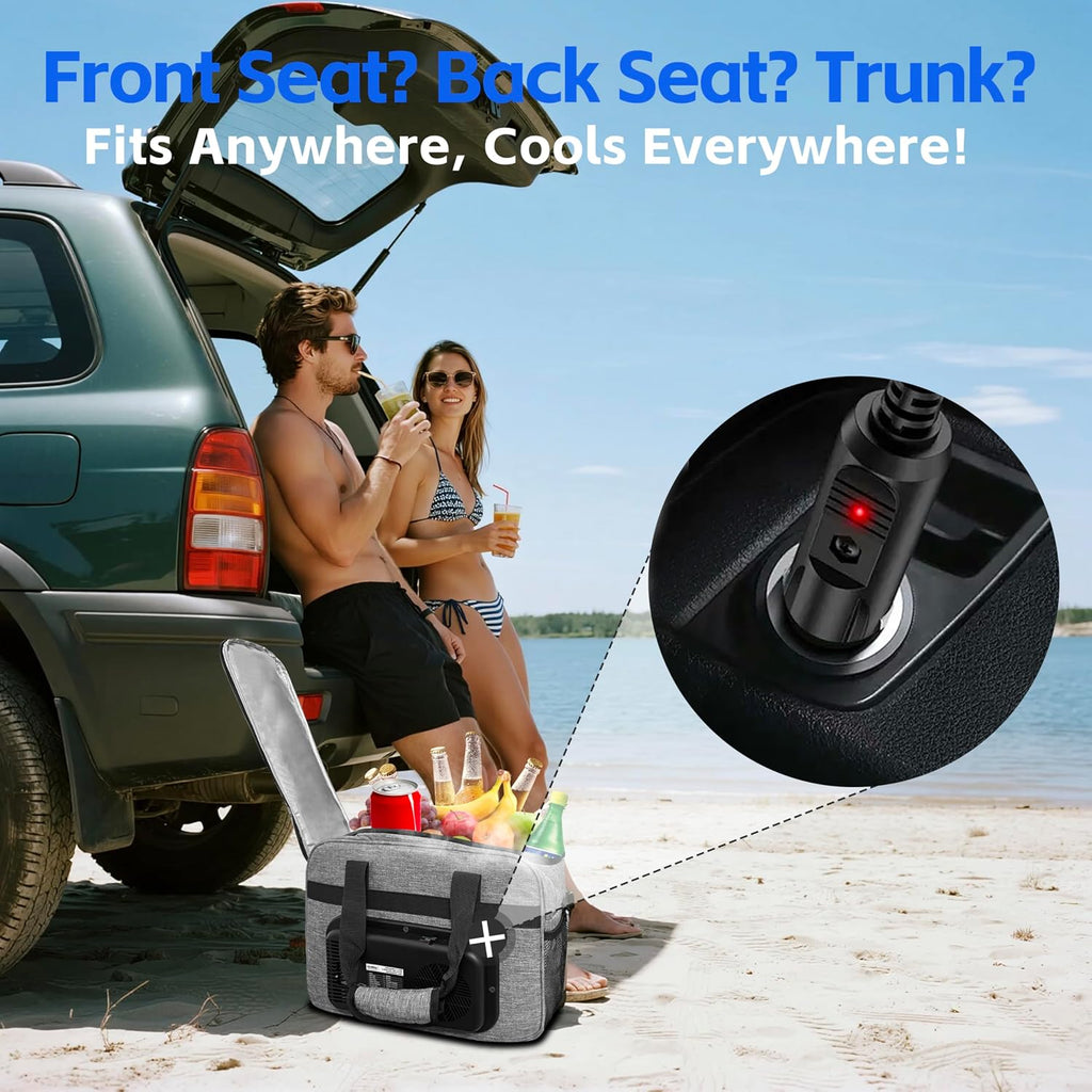 26Q Portable Electric Car Cooler Bag with Active Cooling, Dual Zones, and 38dB Silent - 3 Layer Insulated Temperature Buffer for Road Travel, Camping, Gift