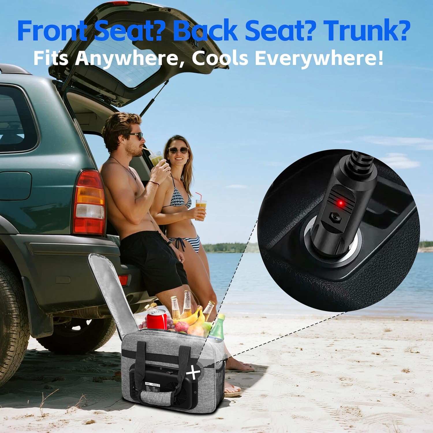 Electric Cooler Bag, Portable Electric Cooler, Foldable Heater Bag, Powered 12 Volt AC/DC Compatible, for Cooling Pre-Cooled Food & Drinks