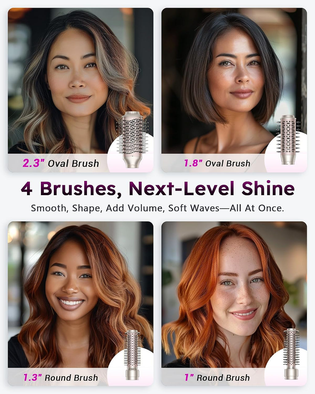 8-in-1 High-Speed Air Styler & Hair Dryer Brush, 110,000 RPM Fast Drying Multi-Styler, Auto-Wrap Curlers, Ionic Frizz-Control, 2 Oval& 2 Round Brushes, Concentrator for Blowouts, Curling&Volume