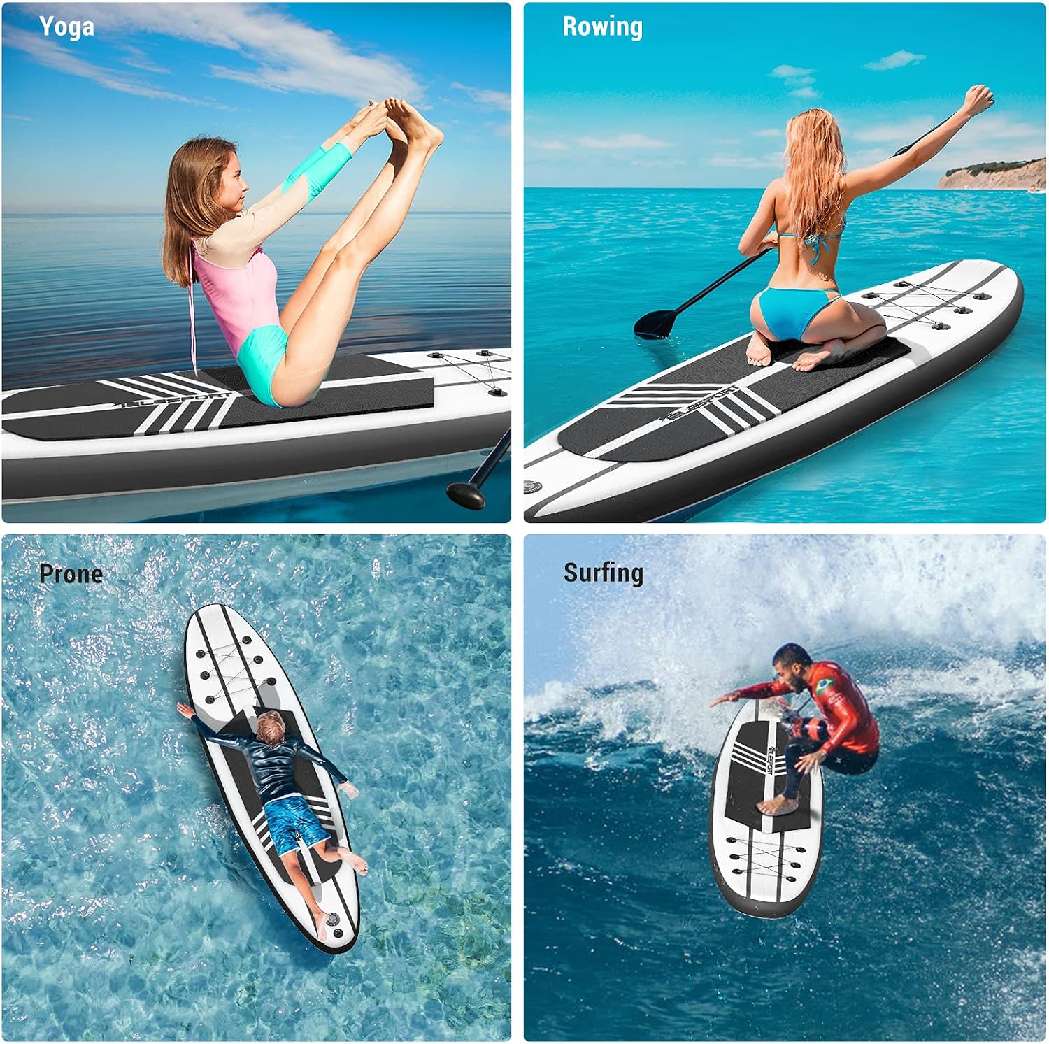 TELESPORT Paddle Boards 11 Foot Long 33 Inch Wide Inflatable Stand Up Paddleboard Blowup SUP Board with Accessories, 350 Pound Weight Capacity, Black