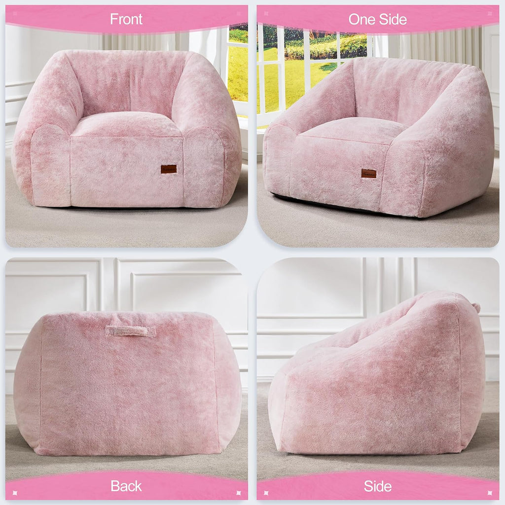 Hobestluk Giant Bean Bag Chair Memory Foam Filled Sofa Chair Bean Bag for Adults/Teens/Kids, Oversized Lazy Accent Comfy Stuffed BeanBag Sofa for Living Room Bedroom Dorm Reading(Light Pink)