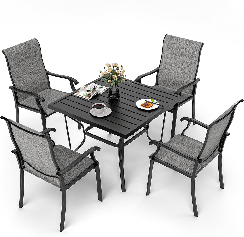 5-Piece Outdoor Dining Set, Patio Furniture Set with 4 Regular Chairs,Patio Dining Set with 1 Rectangular Table for Garden, Backyard, Poolside, Deck, Charcoal