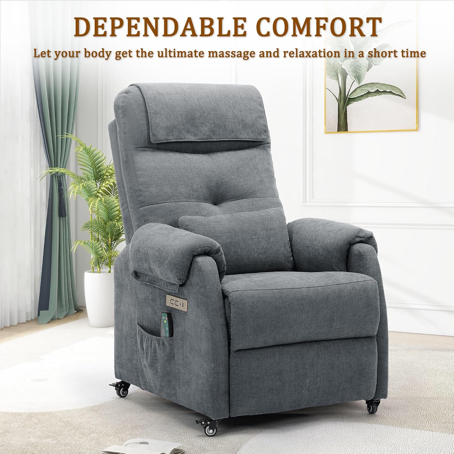 Korser Power Recliner Chair for Adults, Recliner for Small Spaces with Rollers, Electric Chair with Massage and Heat, USB and Type-C Charge Port, Fabric Recliner Chair for Living Room, Bedroom