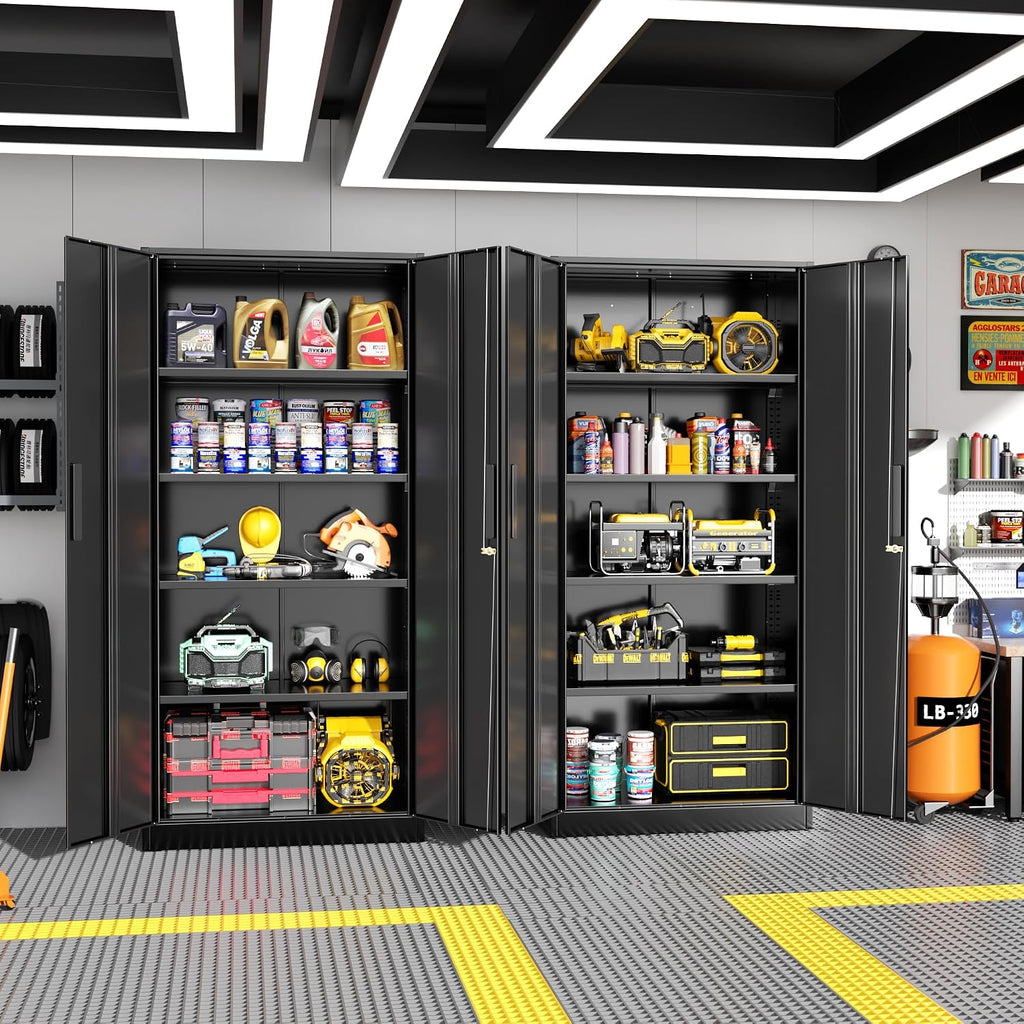 Greenvelly Metal Storage Cabinet with Lock,71' Metal Garage Cabinet with 2 Doors and 4 Adjustable Shelves,Lockable Storage Organization, Steel Tool Cabinets for Office,Home,Garage,Gym,School (Black)