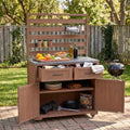 64.9'' H Large Patio Kitchen Island Solid Wood Kitchen Cart, Grill Prep BBQ Table, Garden Potting Bench with Stainless Table Top, 3 Movable Shelves and 2 Drawers (Brown-64.9'')
