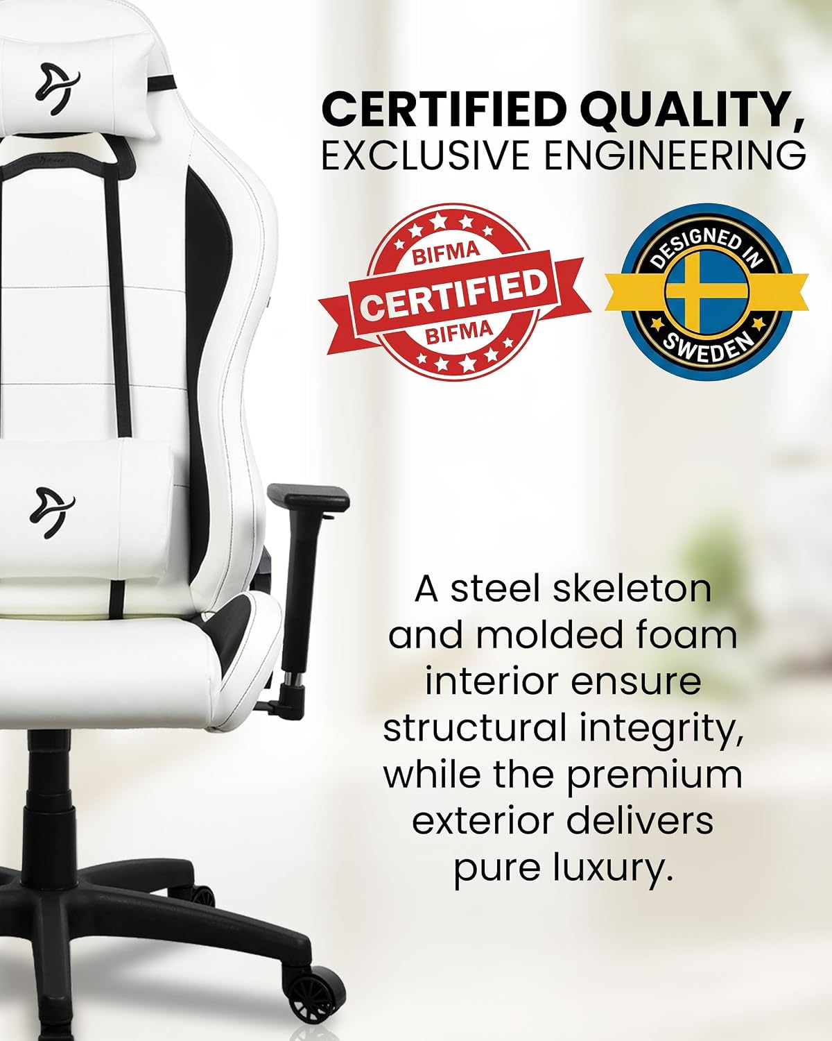 Arozzi Torretta Soft PU Leather Material Gaming Chair, Durable Ergonomic Office Chair with Adjustable Height, 3D Armrest & 2 Supportive Pillows (White)
