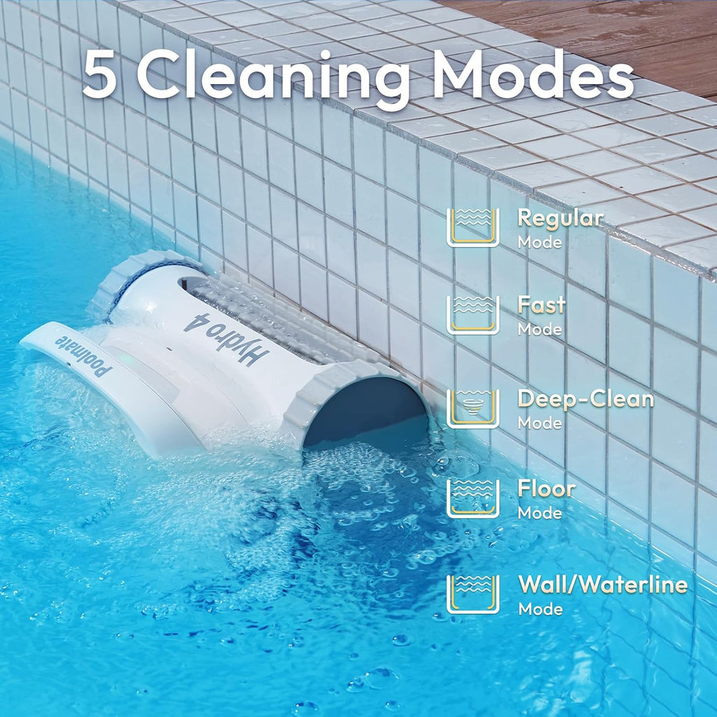 Hydro4 Wireless Robotic Pool Cleaner with Dual Inlet for Above/In ground Pools up to 1,614 Sq.ft, 210 Mins Runtime, Wall/Floor Cleaning, Waterline Tech, Smart Navigation, APP/Cloud Control