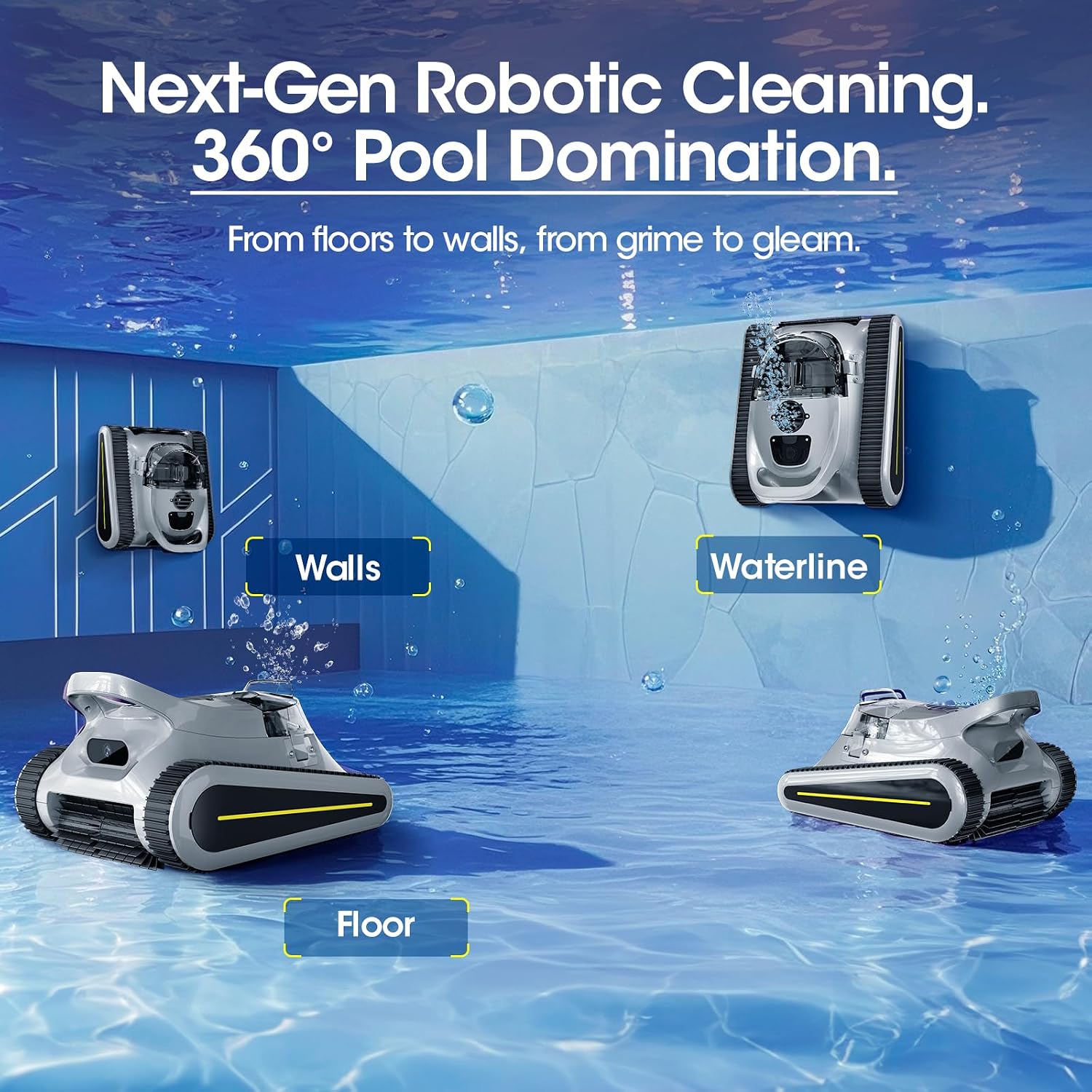Cordless Robotic Pool Cleaner, Pool Vacuum 180W Brushless Motor, 45000Pa Suction, Wall & Waterline Climbing, Auto Path Mapping, for Inground & Above-Ground Pools up to 2150 Sq. Ft. (Gray)