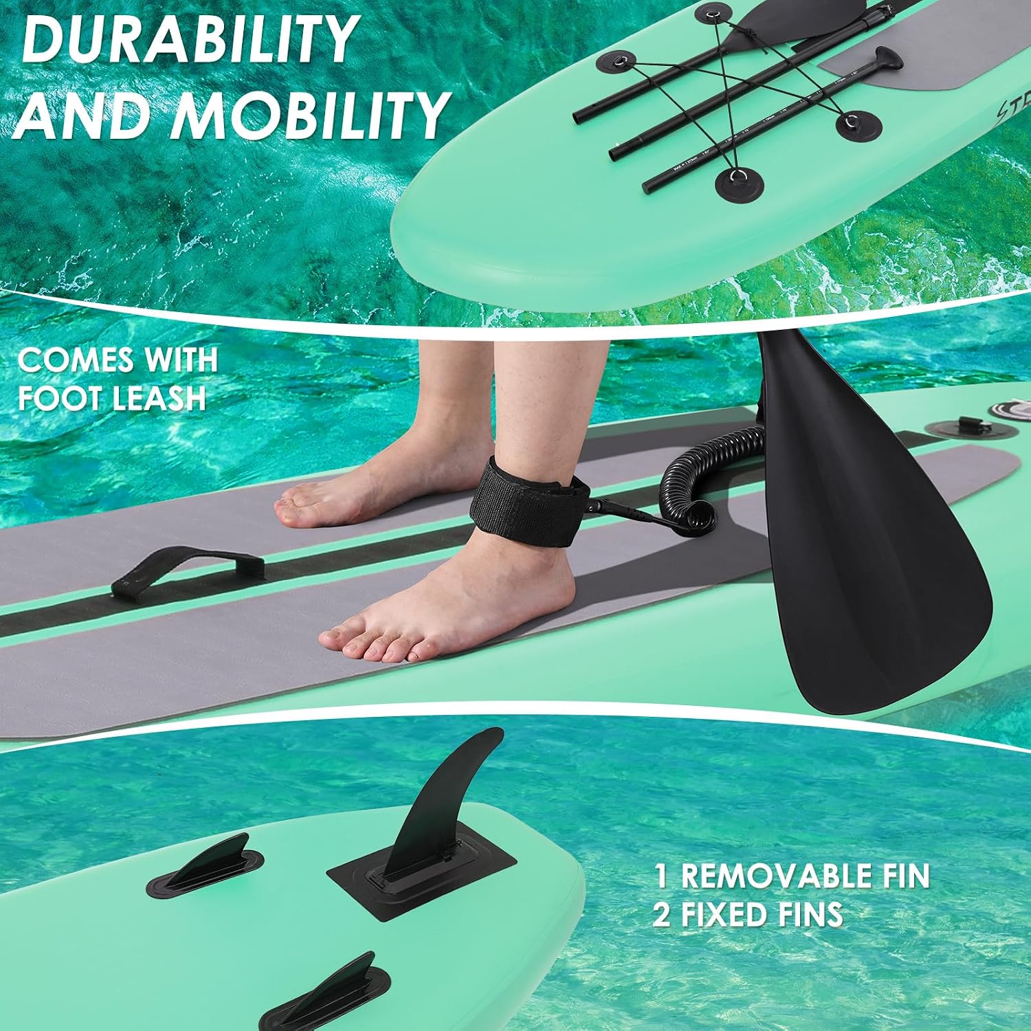 Clevich 12FT Stand Up Paddle Board, Inflatable Paddleboard with SUP Accessories & Carry Bag, Paddle, Hand Pump, Non-Slip Deck, Repair Kit,Leash, 400LBS