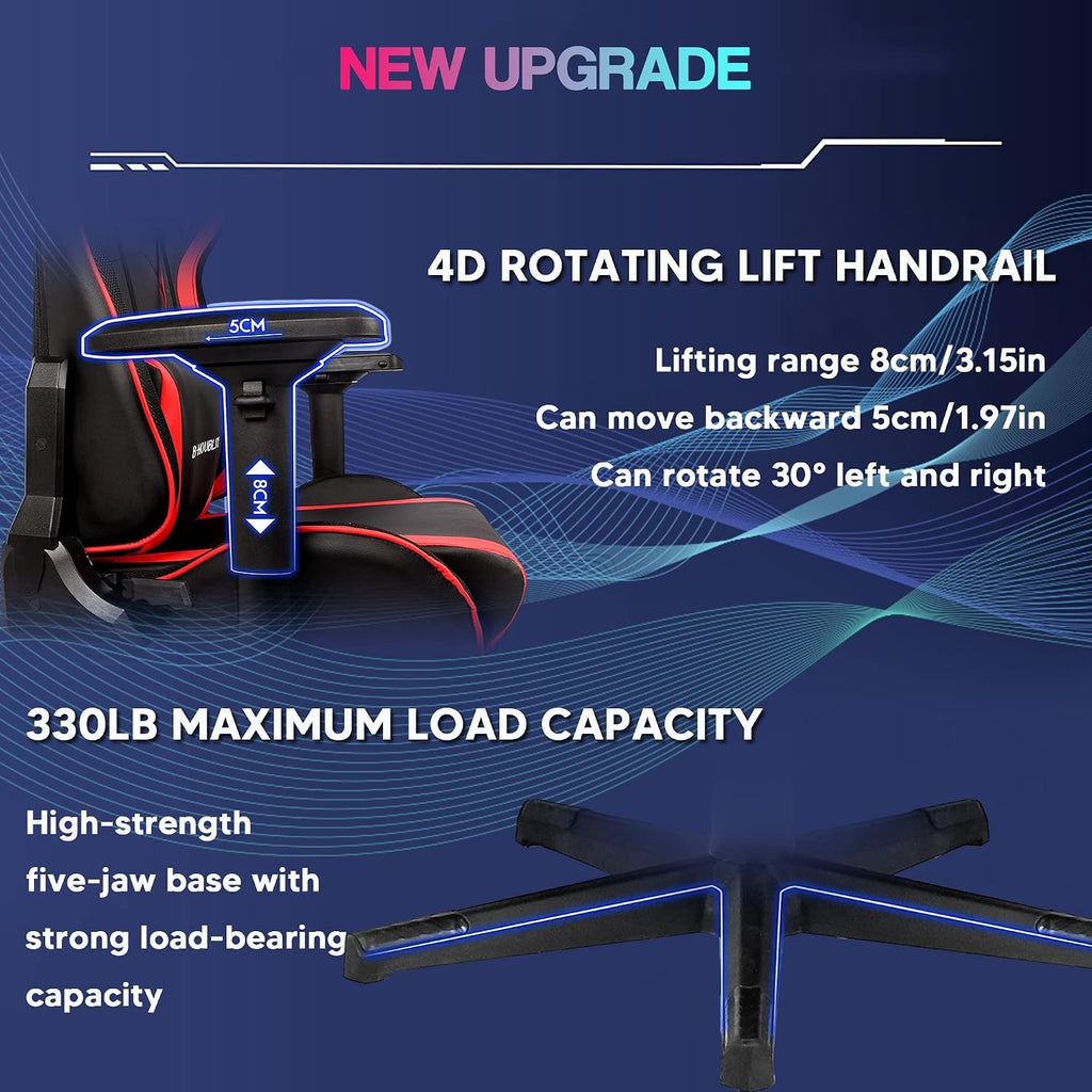 Gaming Chair with Bluetooth Speakers RGB Video Game Chairs with Full Massage PU Leather Ergonomic Pro Desk Chairs PC Racing Style Silla Gamer for Adults Teens,Black