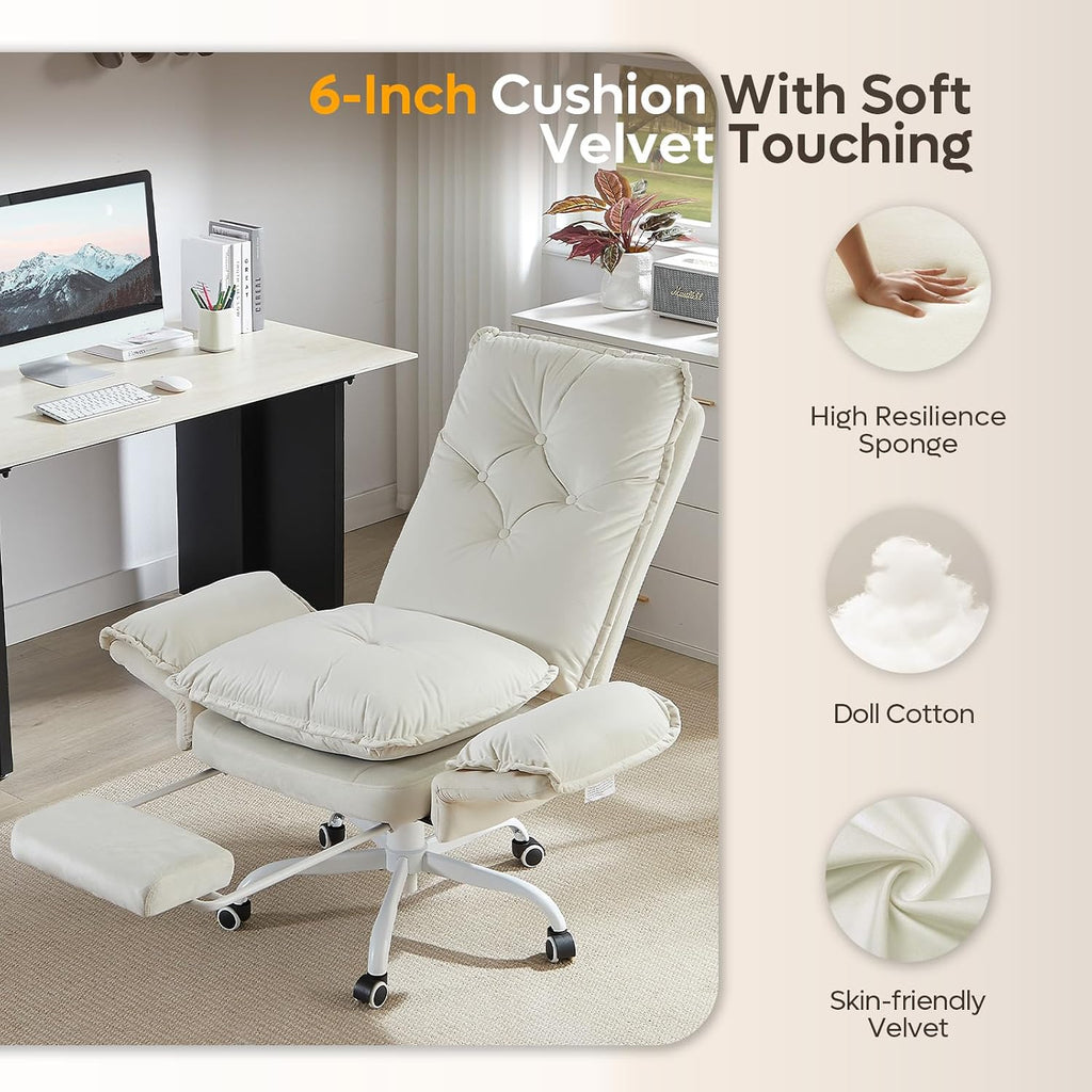 Bestier Criss Cross Office Chair with Flip-Up Armrests, High Back Executive Chair with Footrest & Wheels, Cross Legged Desk Chair for Home Office, Beige Velvet