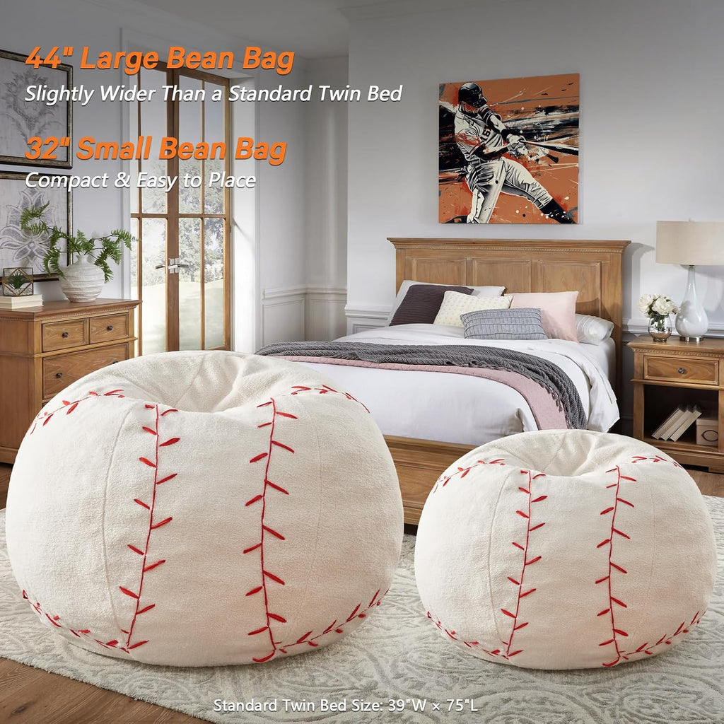 Sports Baseball Bean Bag Chair - Giant Bean Bag Chairs for Adults and Kids - Oversized Bean Bag Sofa Couch with Filler - Plush BeanBag Furniture for Living Room Bedroom Dorm Office - 44 Inch