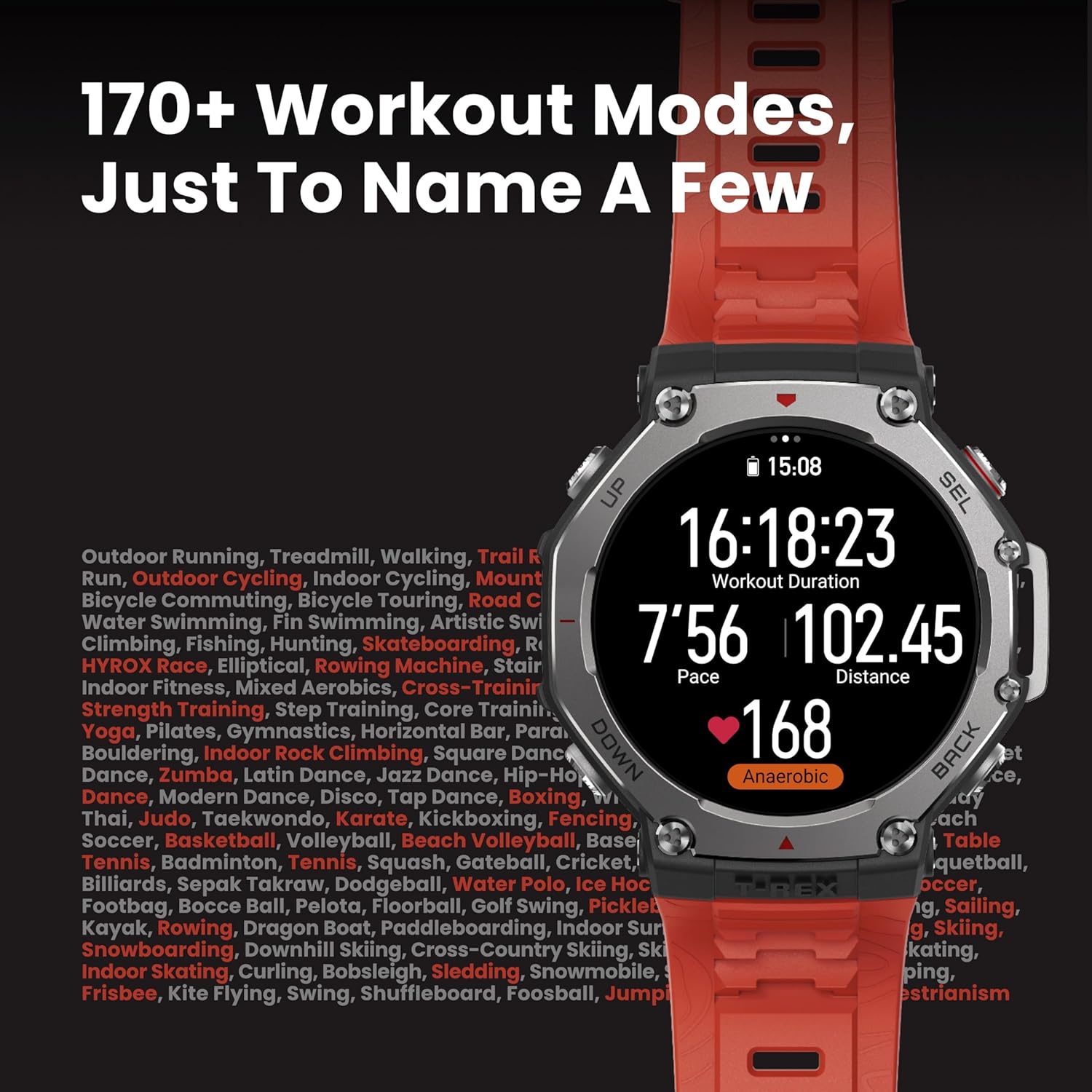 Amazfit T-Rex 3 Rugged/Military Smart Watch 48mm, 27 Day Battery, GPS (with Privacy), Offline Maps, 328 Feet Water-Resistant, 170 Fitness/Sport Modes, AI, Voice Control, for Android or iPhone, Lava