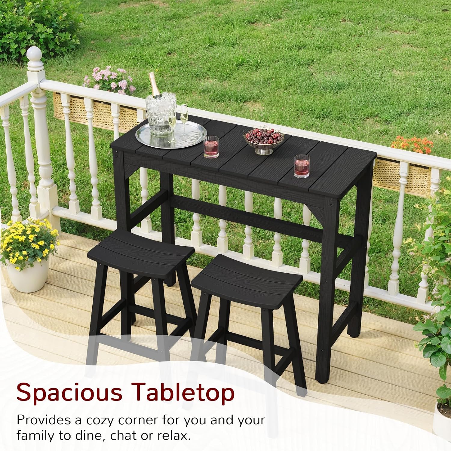 Stoog All-Weather Patio Bar Table, Outdoor Bar Table with Adjustable Feet, Patio Counter Bar Height Tables with Waterproof Top, Never Fade or Rot, for Garden, Balcony, Deck, and Poolside, Black