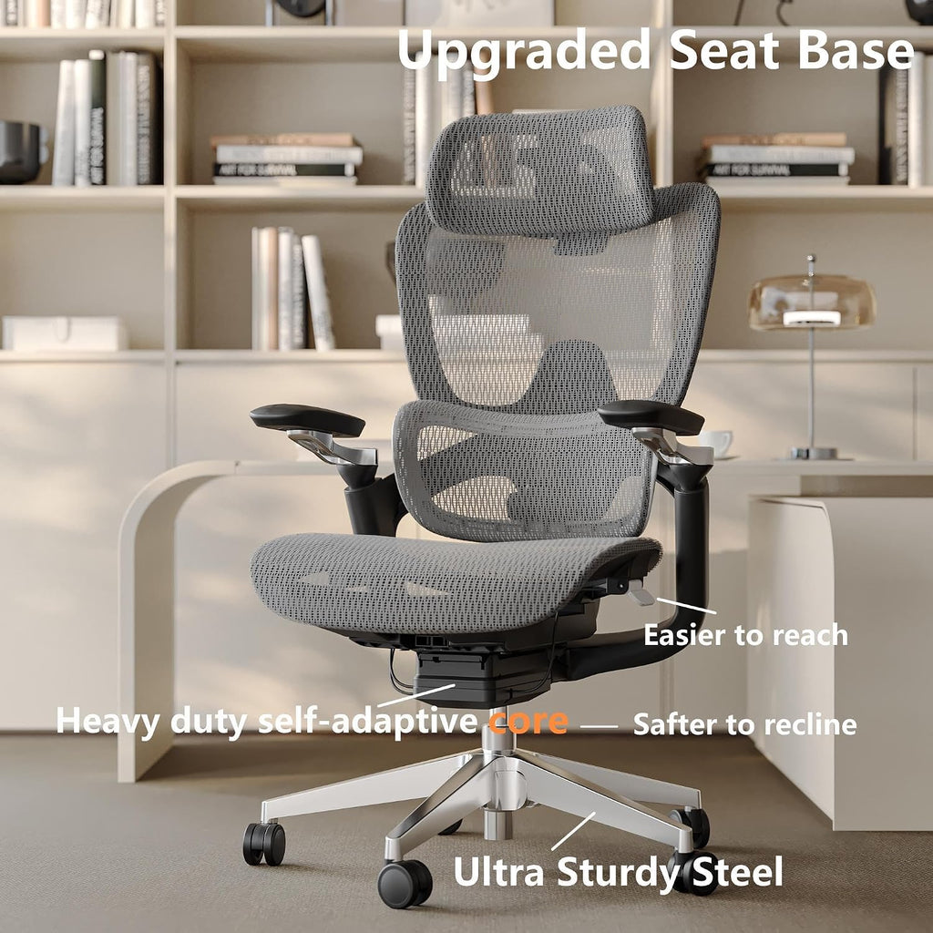 Ergonomic Office Chair with Adjustable 3D Lumbar Support, Mesh Computer Chair 5D Armrests, Home Desk Chair with 4D Headrest, 90-130°Tilt, BIFMA Certified, Model Zen (Grey)