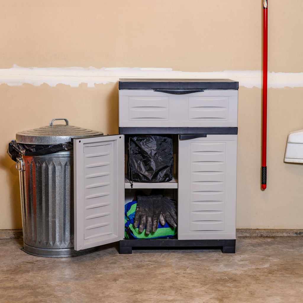 Sunnydaze 34.5' H Resin Garage Storage Cabinet - Garage Cabinet with Adjustable Shelf - Freestanding Utility Storage for Laundry Room, Office, Basement - Gray