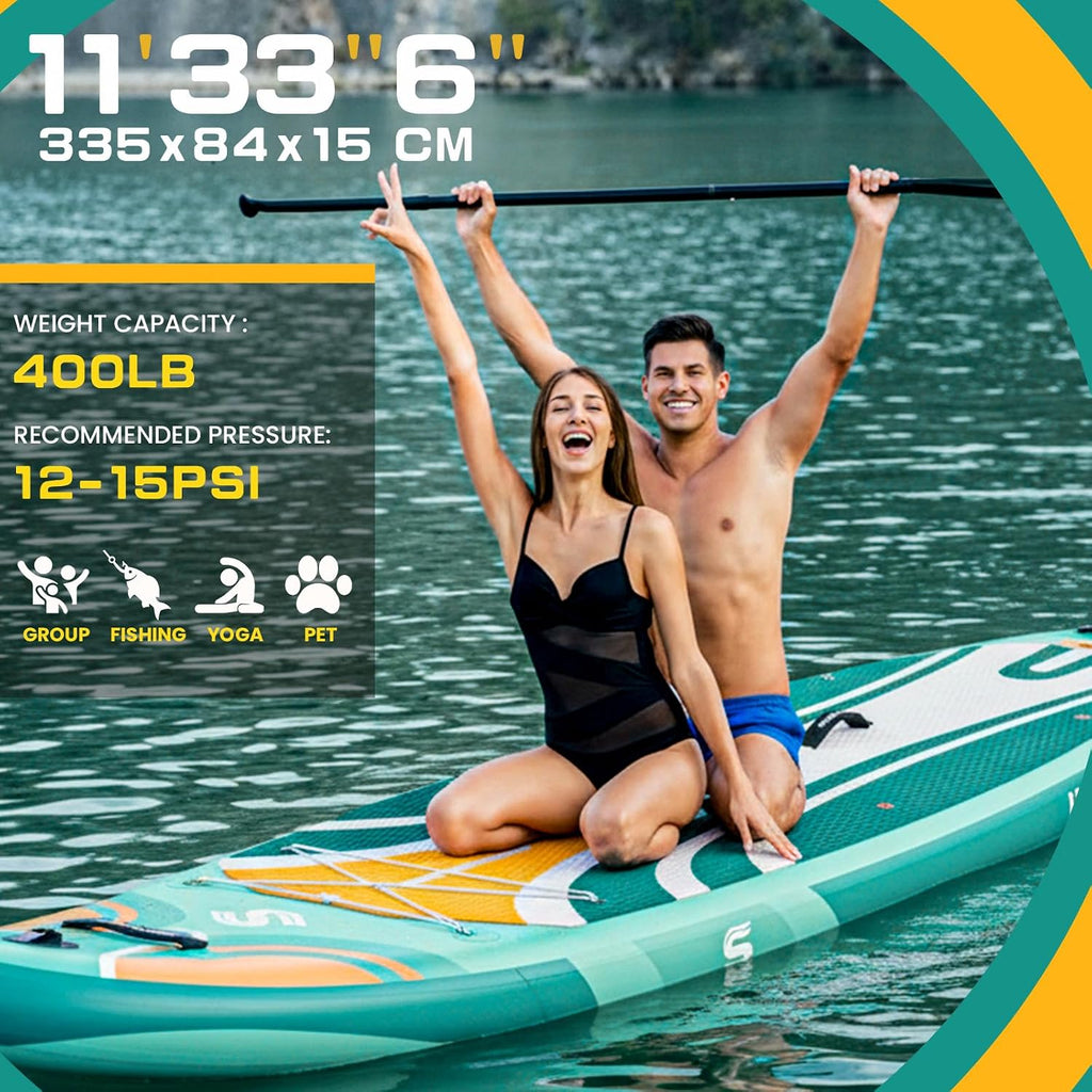 10'6'/11'Wide Inflatable Stand Up Paddle Board for Adults & Youth of All Skill Levels, with Premium SUP Paddleboard Accessories, Anti-Slip EVA Deck