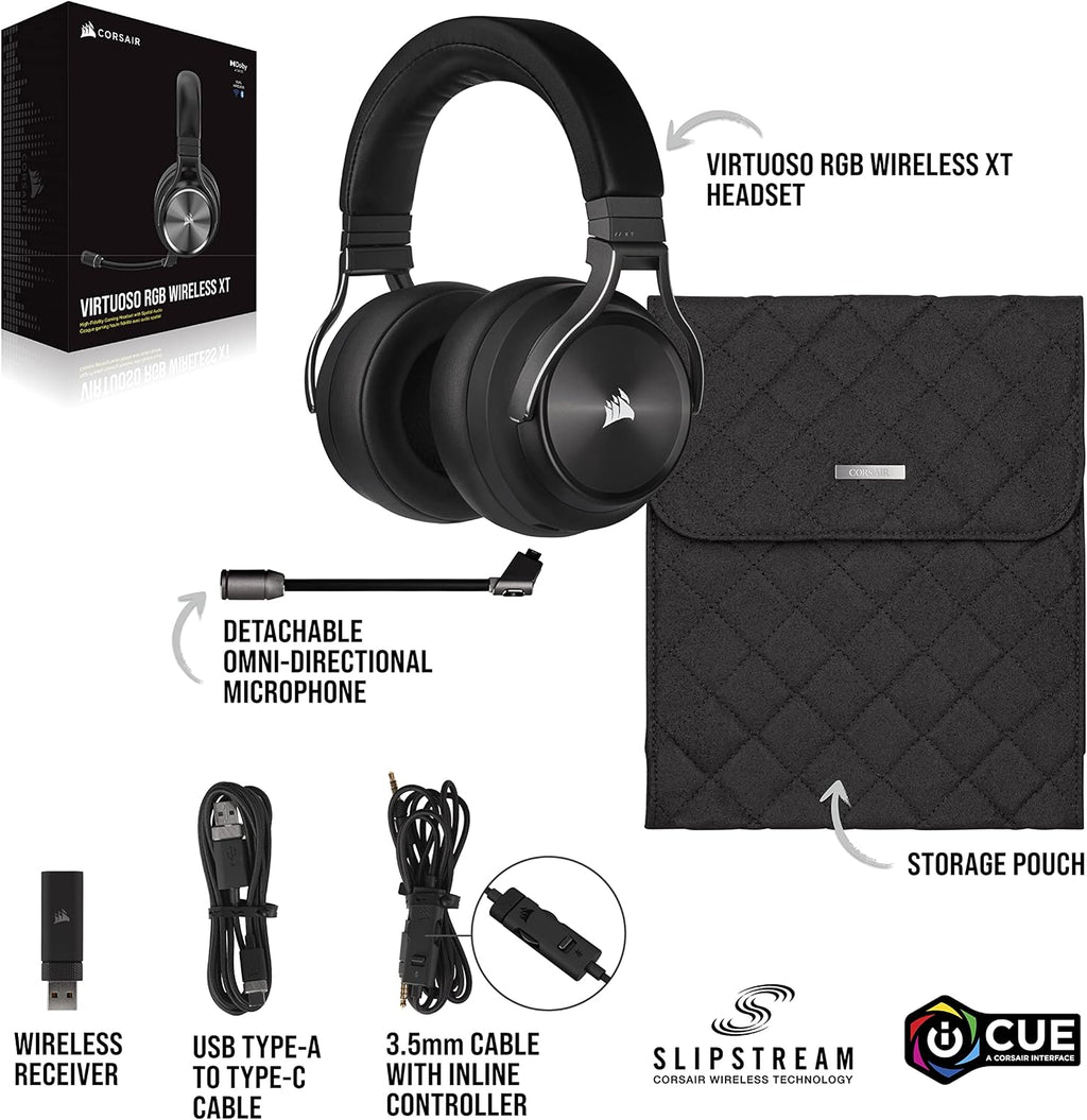 Corsair CORSAIR Virtuoso RGB Wireless XT High-Fidelity Gaming Headset with Bluetooth and Spatial Audio - Works with Mac, PC, PS5, PS4, Xbox Series X/S - Slate (Renewed)