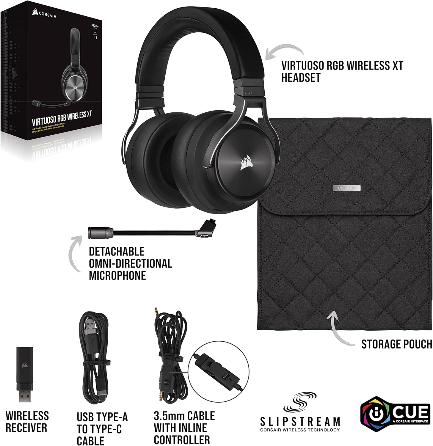 Corsair CORSAIR Virtuoso RGB Wireless XT High-Fidelity Gaming Headset with Bluetooth and Spatial Audio - Works with Mac, PC, PS5, PS4, Xbox Series X/S - Slate (Renewed)