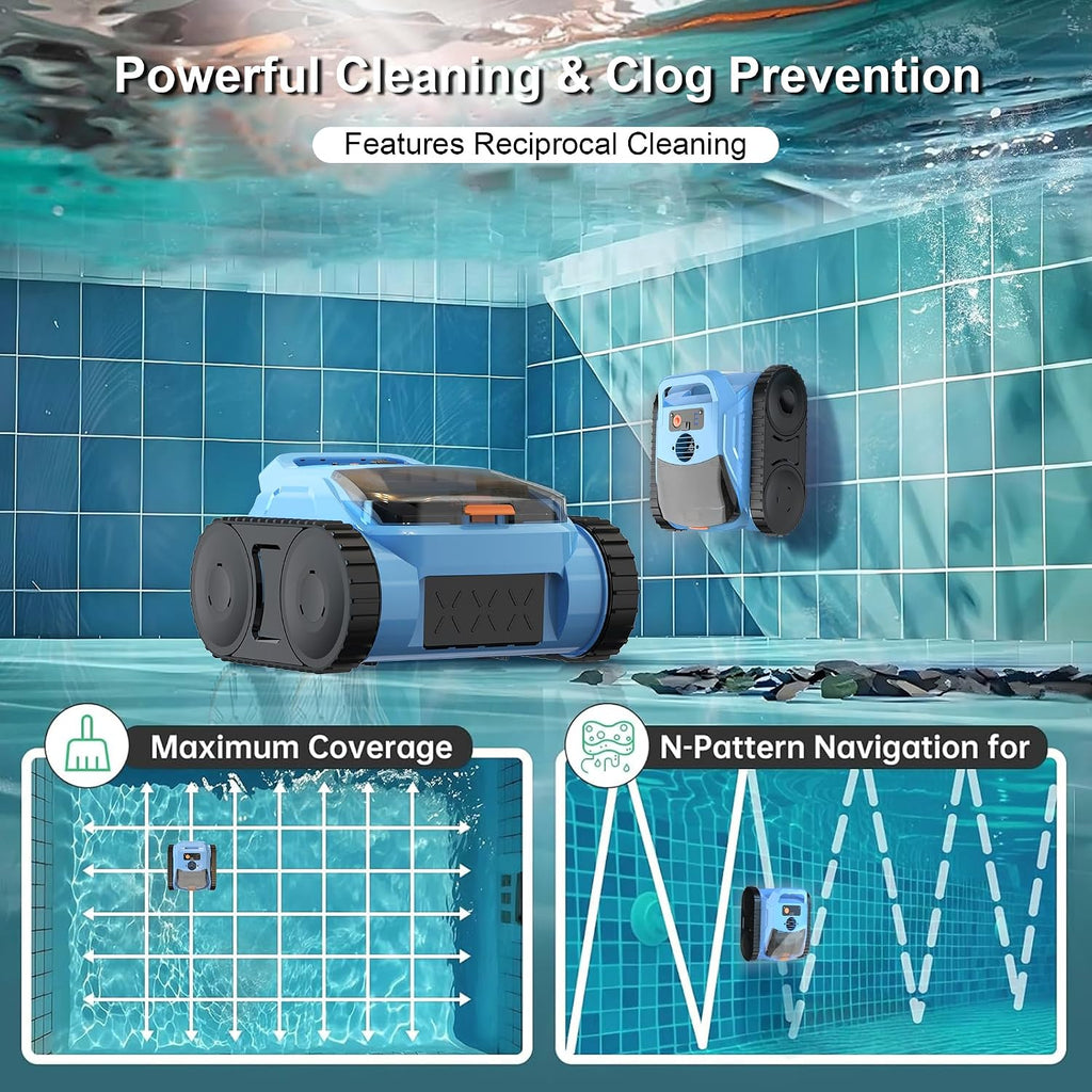 (2025 New) Pool Vacuum for Inground Pools Cordless Robotic Pool Cleaner, 4-in-1 Floor/Wall/Waterline Cleaning/Smart Navigation, 180 Mins Runtime Pool Vacuum for Inground Pools Up to 2100 Sq.ft