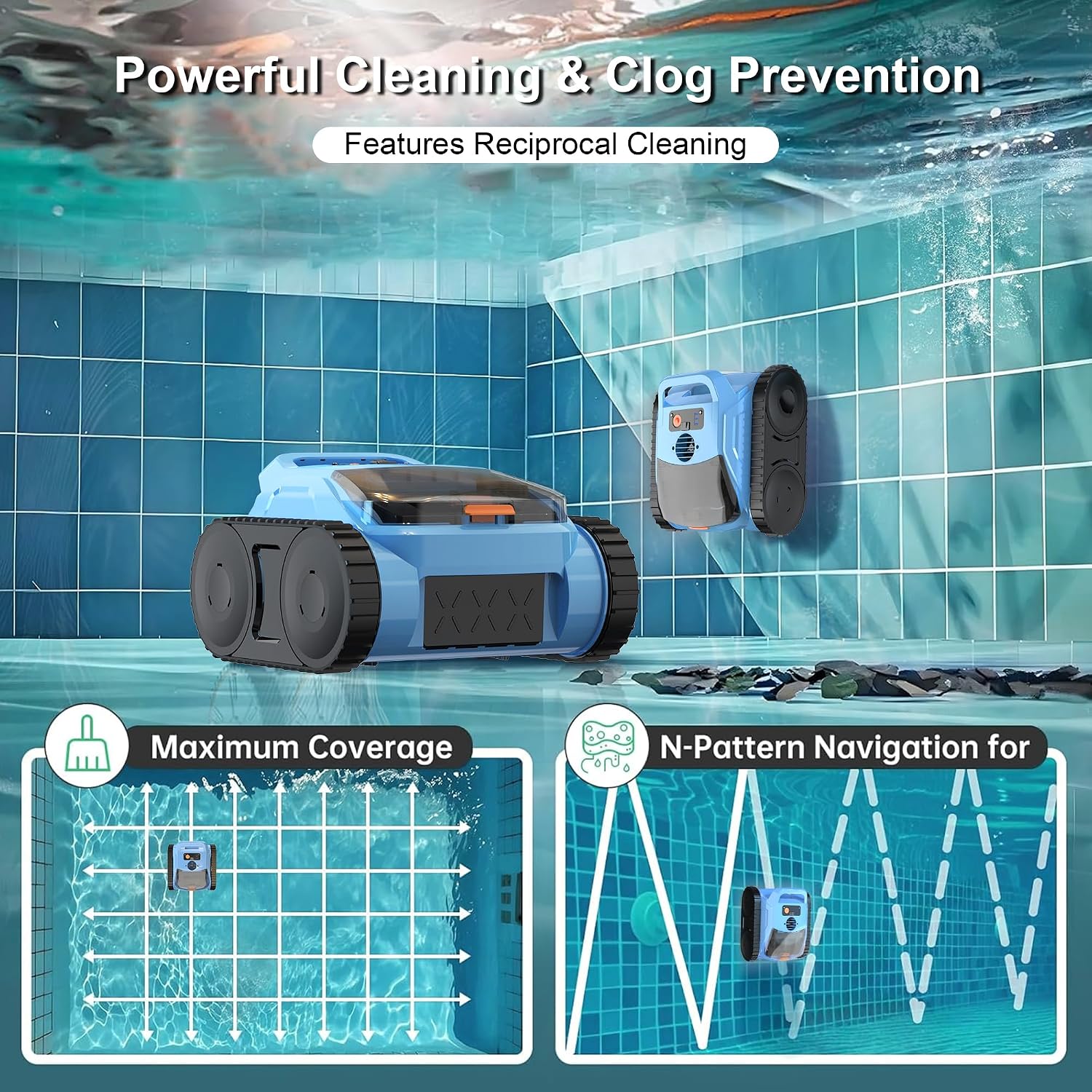 (2025 New) Pool Vacuum for Inground Pools Cordless Robotic Pool Cleaner, 4-in-1 Floor/Wall/Waterline Cleaning/Smart Navigation, 180 Mins Runtime Pool Vacuum for Inground Pools Up to 2100 Sq.ft