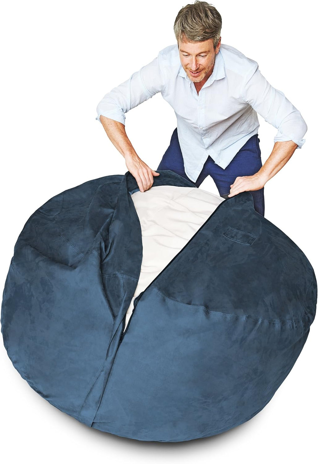 Lumaland Luxurious 5ft Large Bean Bag Chair with Microsuede Cover - Ultra Soft, Foam Filling, Washable Bean Bag Sofa for Kids, Teenagers, Adults - Sack Chair for Dorm, Family Room - Navy Blue