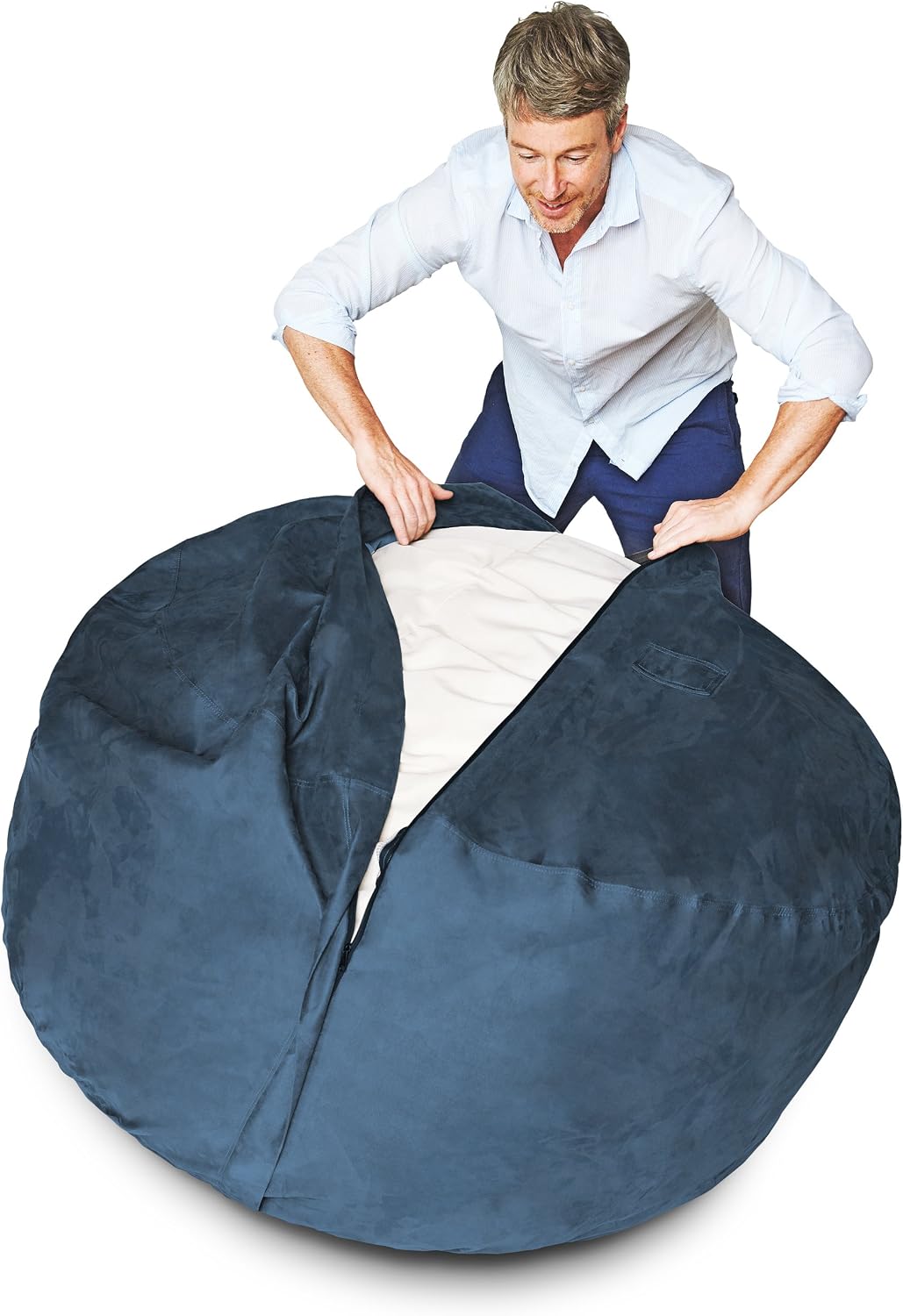 Lumaland Luxurious 5ft Large Bean Bag Chair with Microsuede Cover - Ultra Soft, Foam Filling, Washable Bean Bag Sofa for Kids, Teenagers, Adults - Sack Chair for Dorm, Family Room - Navy Blue