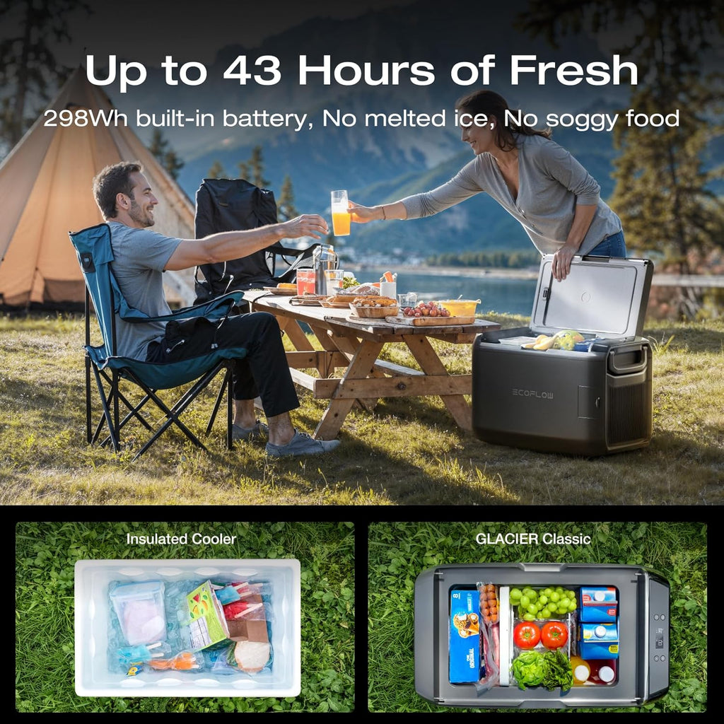 EF ECOFLOW GLACIER Classic 45L Portable Fridge Freezer, 39H Cooling Car Refrigerator, Battery Powered with App Control, 6 Charging Options, Fast&Quiet Electric Cooler (Without Plug-in Battery)