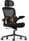 SUNNOW Ergonomic Office Chair, Comfy Mesh Desk Chair, High Back Computer Gaming Chairs with Adjustable Lumbar Support, Flip-Up Arms, Headrest, Tilt Function, Wide Cushion, Swivel Wheel, BIFMA Quality