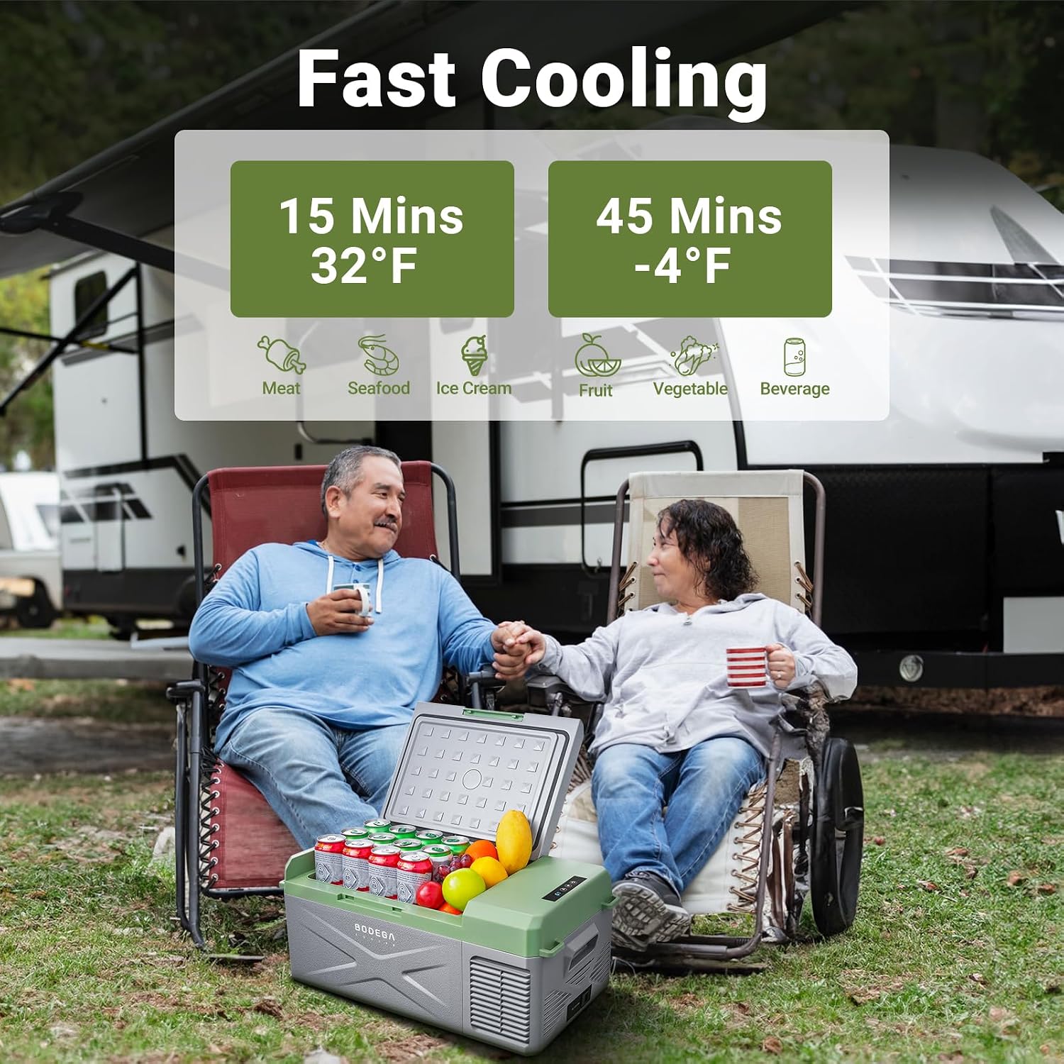 BODEGA BODEGACOOLER 12 Volt Car Refrigerator, 17 Quart Portable Freezer, Car Fridge -4℉-68℉, Electric Cooler 12/24V DC100-240 Volt AC for Outdoor, RV, Camping, Travel, Vehicles, Home Use