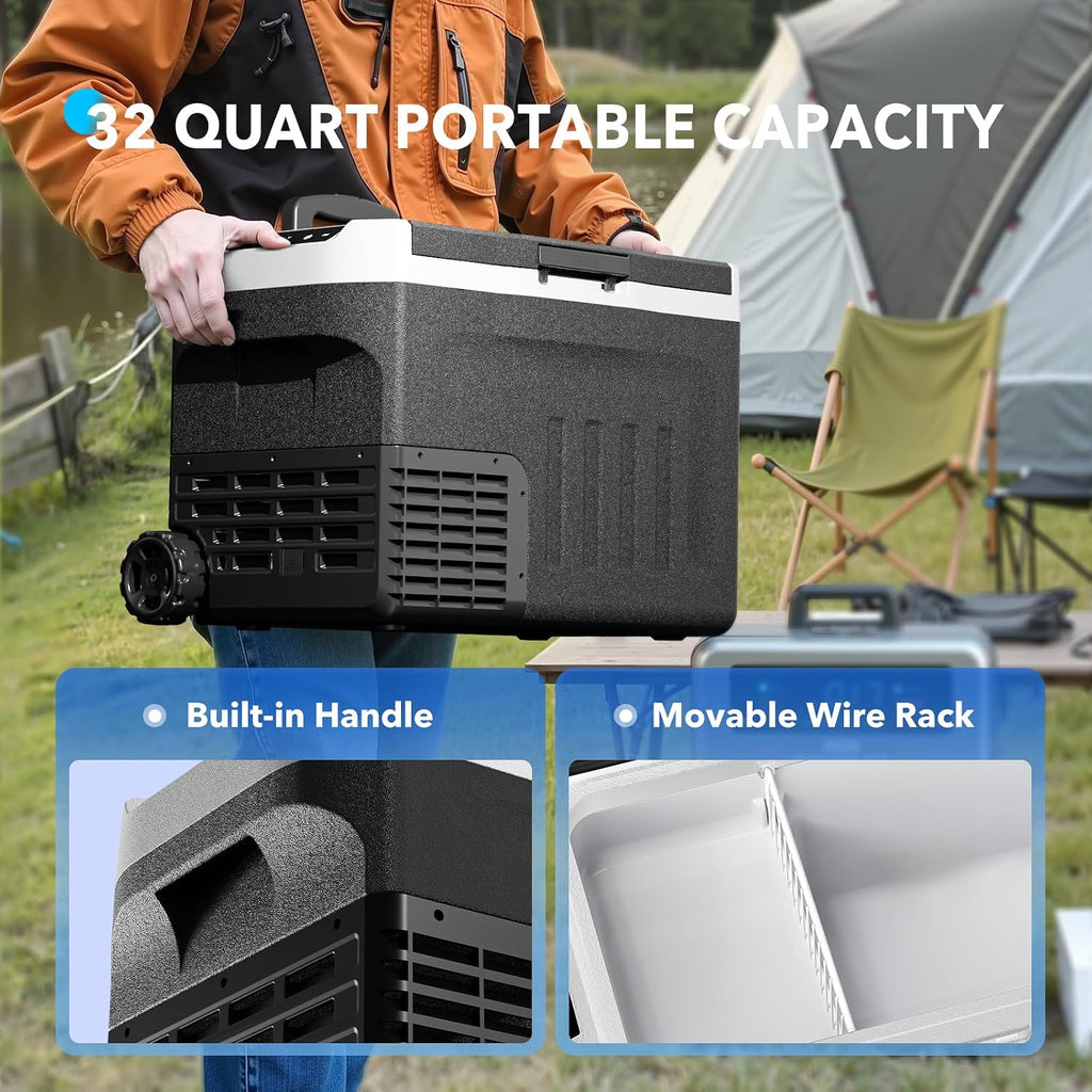 12 Volt Refrigerator, 32QT(30L) Compressor Electric Cooler, Car Fridge -4℉~68℉, Portable Refrigerator 12V/24V DC 110-240V AC, Compact Freezer for Vehicle RV Camping Truck Boat Travel, Black