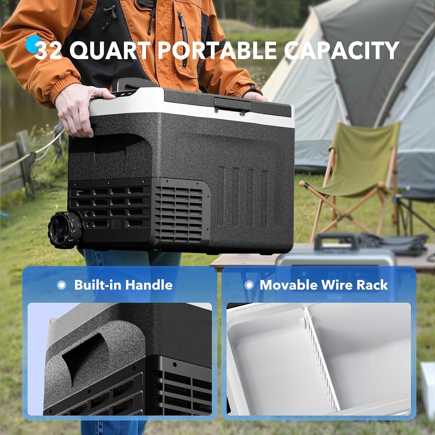 12 Volt Refrigerator, 32QT(30L) Compressor Electric Cooler, Car Fridge -4℉~68℉, Portable Refrigerator 12V/24V DC 110-240V AC, Compact Freezer for Vehicle RV Camping Truck Boat Travel, Black