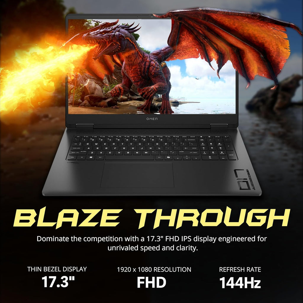 HP Omen 17 Gaming Laptop, NVIDIA GeForce RTX 5060, AMD Ryzen AI 9 365, 16GB RAM, 2TB Storage(1TB SSD+1TB Docking Station), Backlit Keyboard, 17.3' FHD 144Hz Display, Win 11 Pro, Black