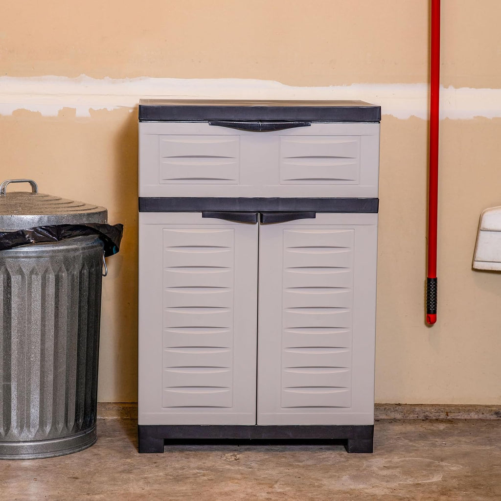 Sunnydaze 34.5' H Resin Garage Storage Cabinet - Garage Cabinet with Adjustable Shelf - Freestanding Utility Storage for Laundry Room, Office, Basement - Gray