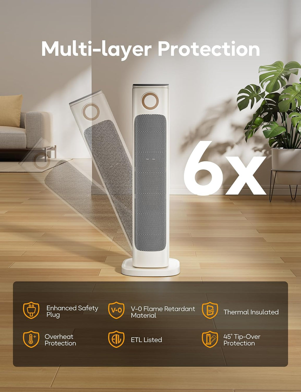 25' Patio Heater And Fan Combo for Indoor Use, 1500W Tower Portable Electric Space Outdoor with Remote,Infrared Heater, 15H Timer, Oscillation, Quiet, for Garage, Room, Office, White