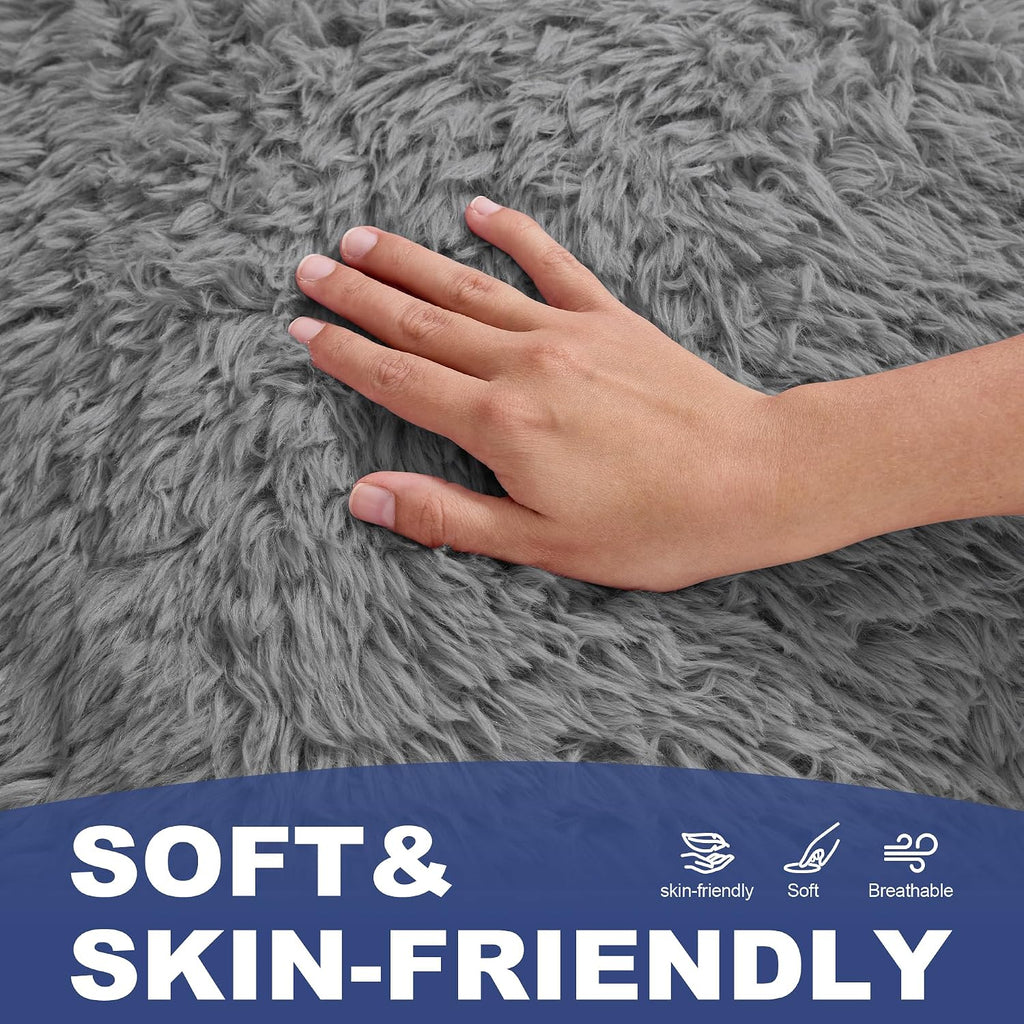 Hobestluk Giant Bean Bag Chair Memory Foam Filled Sofa Chair Bean Bag for Adults/Teens/Kids, Plush Fur Oversized Lazy Sofa for Living Room Bedroom Dorm(Light Grey)